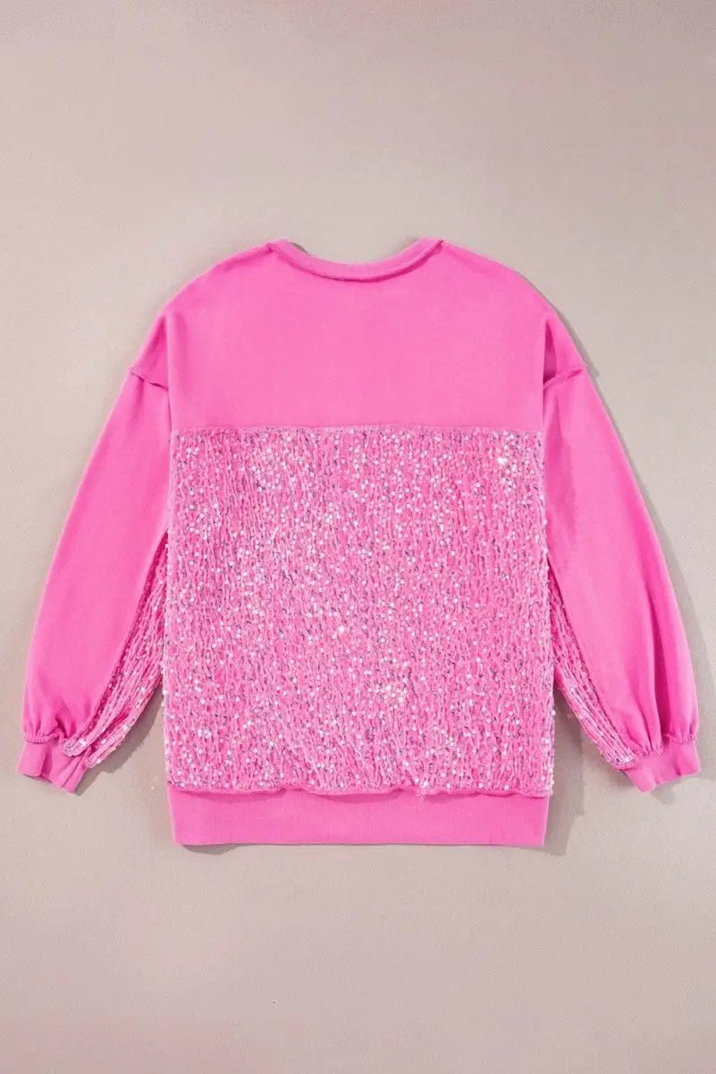 Bonbon Sequin Patchwork High Low Hem Henley Sweatshirt - Love Salve